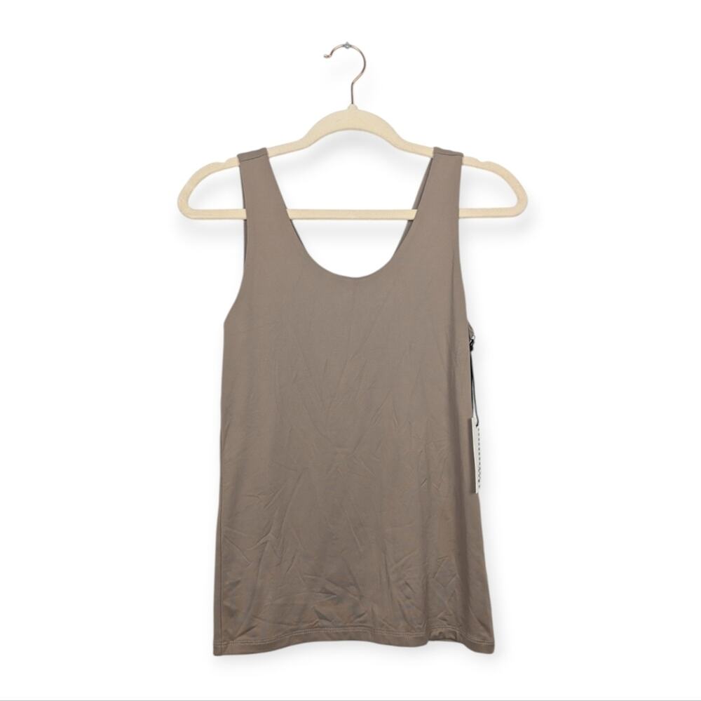 The Commons Racerback Tank S Taupe Stretch Minimalist Athletic Casual NWT